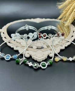 Vòng 5 hạt đá tự nhiên mix charm bạc 925 - VT2400033