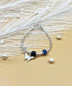 Lắc tay bạc 925 bền chắc đính đá phong thủy (mặt trăng, tóc đen, kyanite) - VT2400160