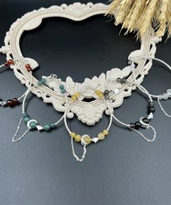 Vòng đá phong thủy mix dây chờ mặt trăng bạc 925 - VT2400009