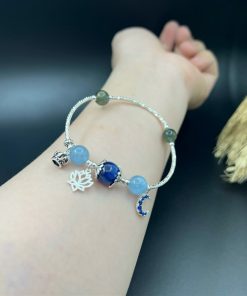 Vòng mix charm vương miện, hoa sen, mặt trăng xanh - VT2400052VMIX