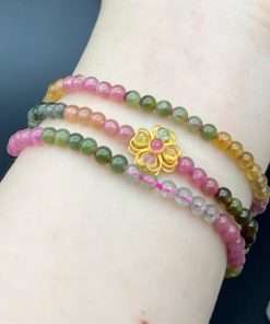 Vòng quấn 3 tourmaline 4 ly mix cỏ 4 lá tour mạ vàng