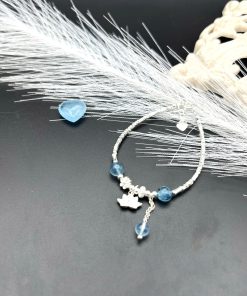 Alternative view of [Bạc 925] Lắc tay bạc 925 charm hoa sen mix hạt Aqua xanh biển - Vòng Đá 5A - VT2500184AQUA
